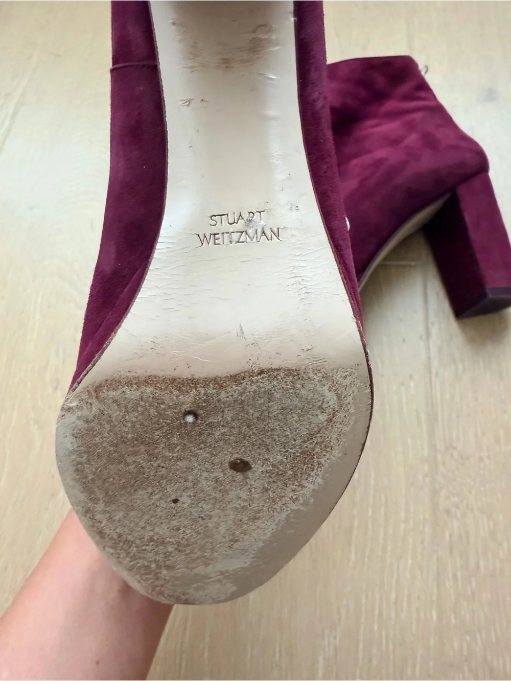 Stuart Weitzman Burgundy Suede Block Heel Ankle Booties